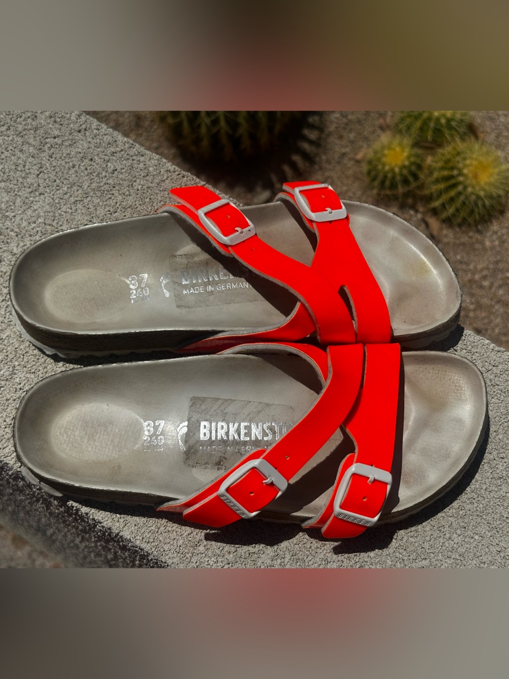 Birkenstock Arizona Neon Orange Patent Leather Two-Strap Sandals EU 37 US 6-6.5 - Picture 8 of 8